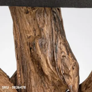 Lampada Bluma in Legno di Teak da Tavolo e Piantana con Paralume Nero – Stile Moderno - Contemporaneo – Made in Italy