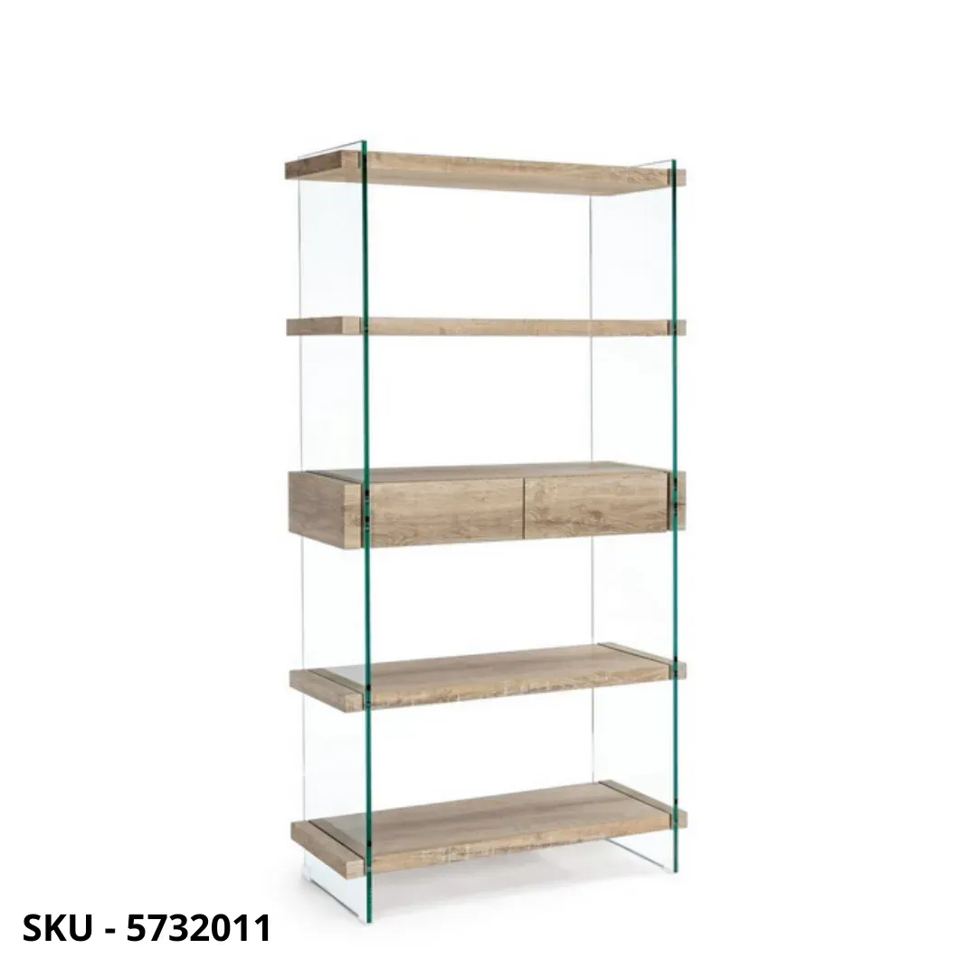 marca-design-shop-stile-moderno-stile-contemporaneo-Libreria Kenya In Vetro con 4 Piani e 2 Cassetti In MDF