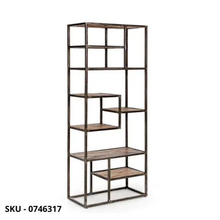Libreria Elmer con Struttura in Acciaio Verniciato e Ripiani in Legno di Acacia – Stile Moderno – Contemporaneo