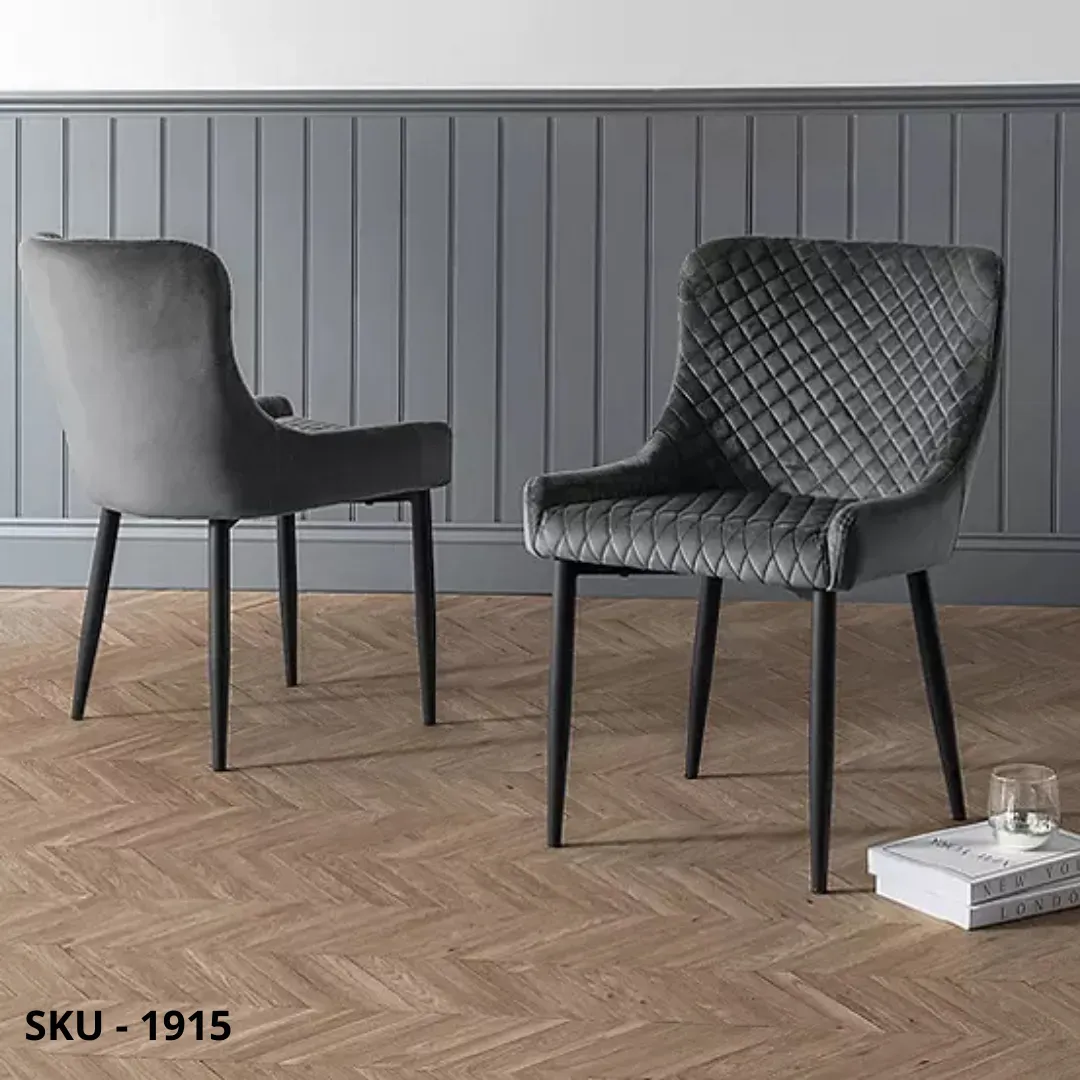 marca-design-shop-stile-moderno-stile-contemporaneo - Set di 4 Sedie Imbottite in Velluto Grigio Trapuntato
