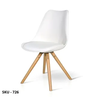Set di 4 Sedie in Legno con Sedile in Polipropilene e Cuscino in Ecopelle, Bianco – Stile Moderno