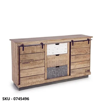 Credenza Tudor 2 Ante 3 Cassetti in Legno di Mango con Base in Acciaio – Design Moderno e Contemporaneo