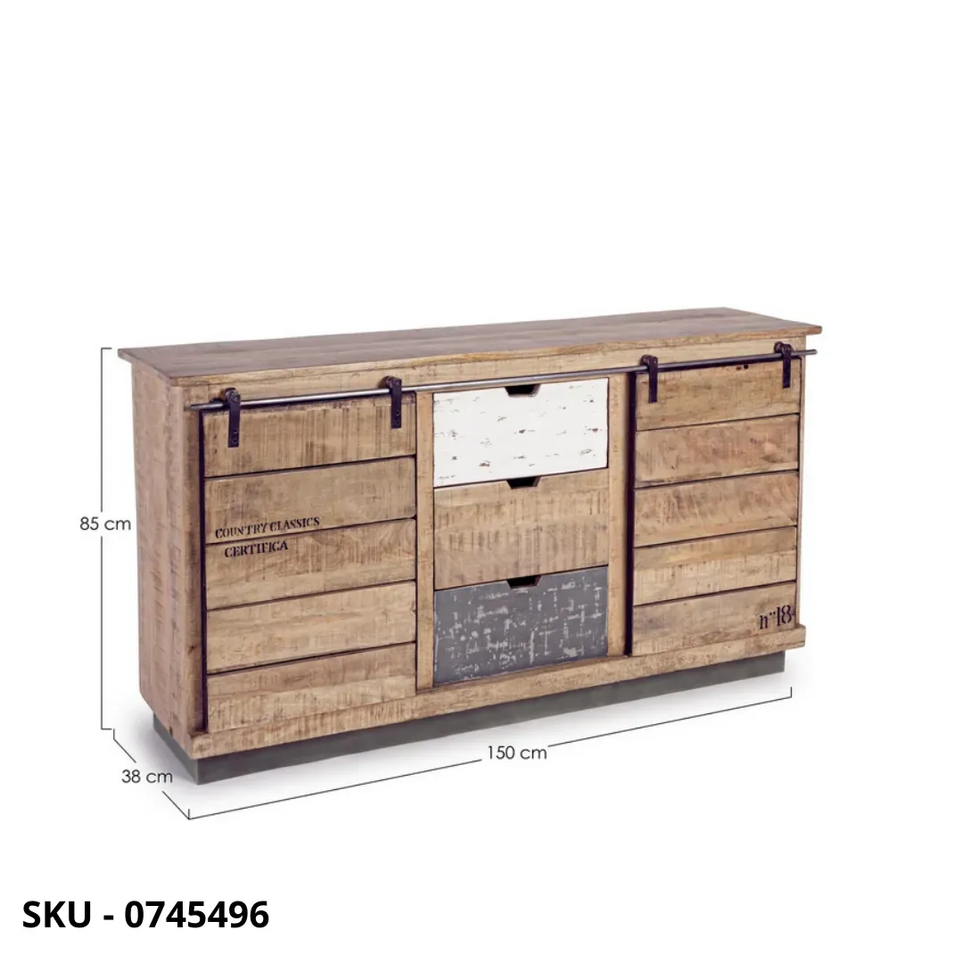 marca-design-shop-stile-moderno-stile-contemporaneo-Credenza Tudor 2 Ante 3 Cassetti in Legno di Mango con Base in Acciaio