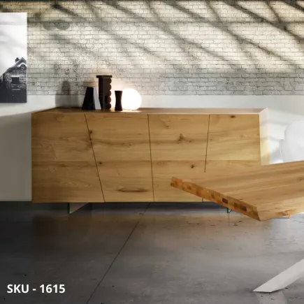 Credenza in Rovere Nodato con Piedini in Vetro, con 4 Ante – Stile Moderno – Contemporaneo – Made in Italy