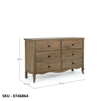 Cassettiera Domitille in Legno di Mango con 6 Cassetti, Schienale e Fondo Cassetti in MDF, Maniglie in Ghisa – Stile Moderno