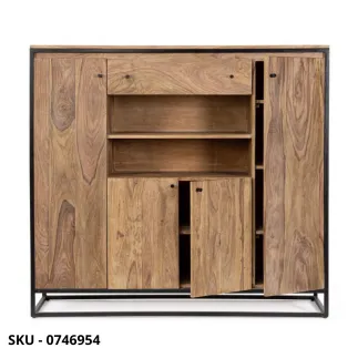 Credenza Vetrina Madia Nartan, in Legno Sheesham e Acciaio Verniciato – Stile Moderno – Contemporaneo – Made in Italy