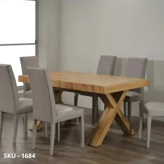 Tavolo rettangolare allungabile, finitura beton, Bianco Consumato, Rovere Nodato, gambe in legno ad X