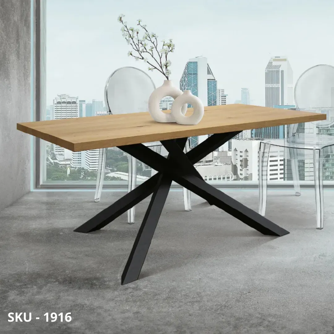 Tavolo fisso in legno di rovere impiallacciato con gambe in metallo – Stile Moderno - Contemporaneo - Made in Italy