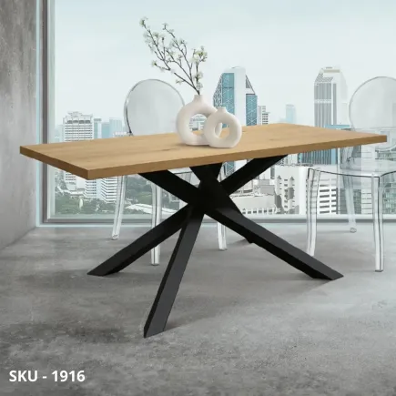 Tavolo fisso in legno di rovere impiallacciato con gambe in metallo – Stile Moderno - Contemporaneo - Made in Italy
