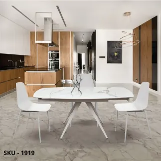 Tavolo Allungabile in Ceramica Effetto Marmo Statuario e Gambe in Metallo – Stile Moderno – Made in Italy