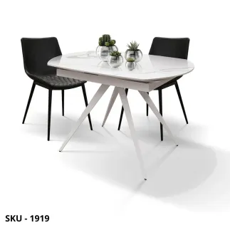 Tavolo Allungabile in Ceramica Effetto Marmo Statuario e Gambe in Metallo – Stile Moderno – Made in Italy