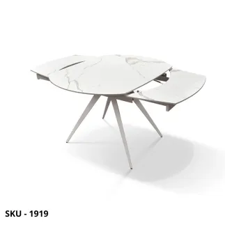 Tavolo Allungabile in Ceramica Effetto Marmo Statuario e Gambe in Metallo – Stile Moderno – Made in Italy