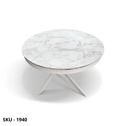 Tavolo Rotondo Allungabile in Ceramica Arabesco e Gambe in Metallo – Stile Moderno - Contemporaneo – Made in Italy
