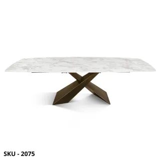 Tavolo Effetto Marmo Allungabile con Piano in Ceramica e Gambe in Metallo Bronzo – Stile Moderno – Made in Italy