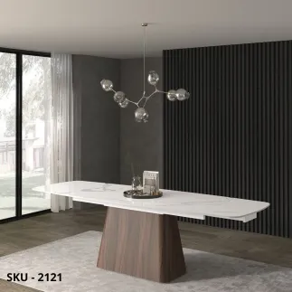 Tavolo Allungabile con Piano in Ceramica e Base in Metallo Rivestito – Stile Contemporaneo – Made in Italy