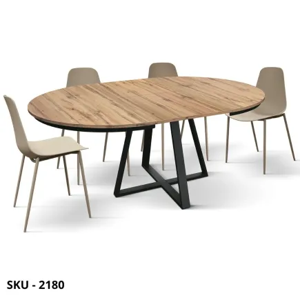 Tavolo Rotondo Allungabile con Piano nobilitato e Base in Metallo Nera – Stile Contemporaneo – Made in Italy
