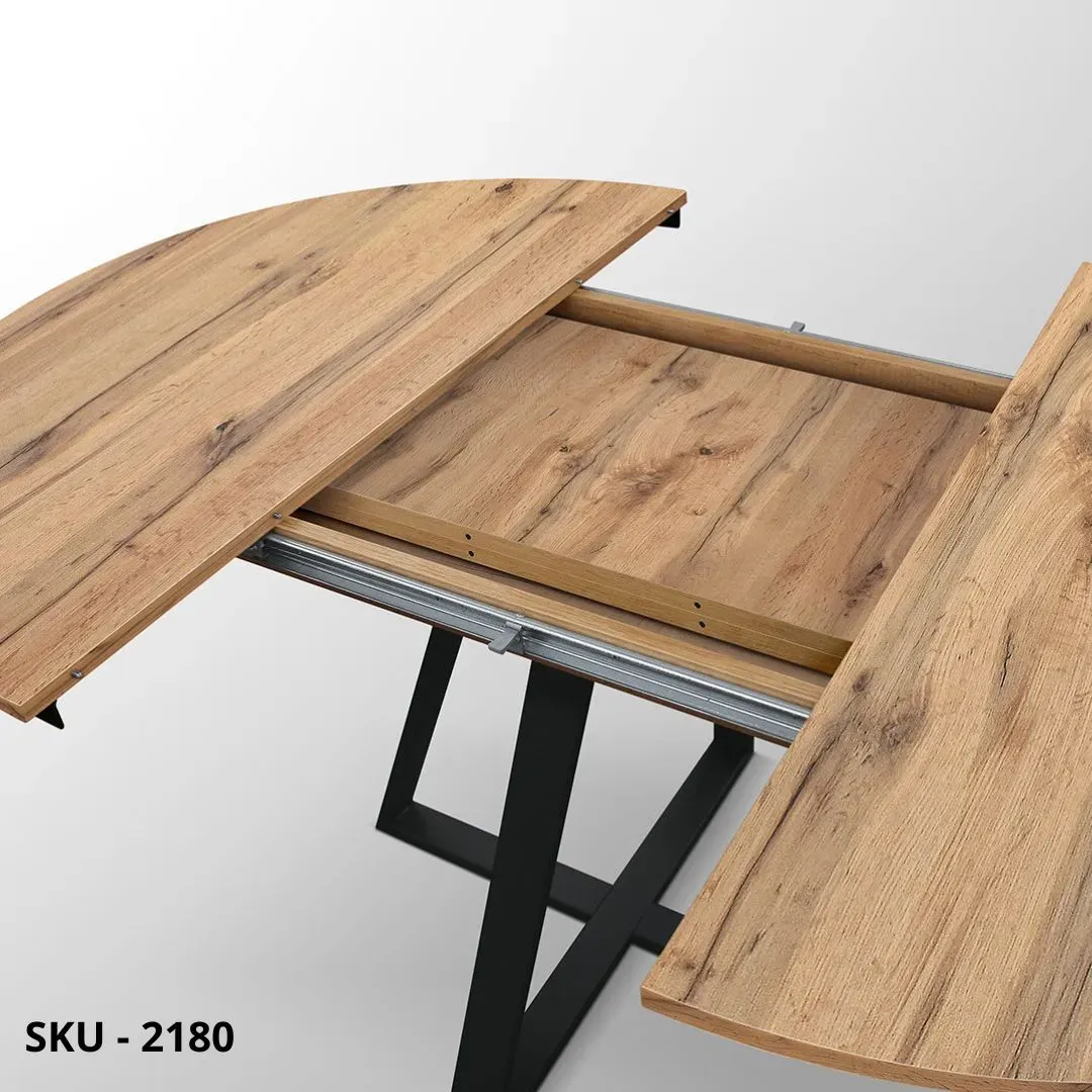 marca-design-shop-stile-moderno-stile-contemporaneo-Tavolo Rotondo Allungabile con Piano nobilitato e Base in Metallo Nera