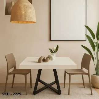 Tavolo Allungabile con Piano nobilitato e Base in Metallo Nera – Stile Moderno – Made in Italy