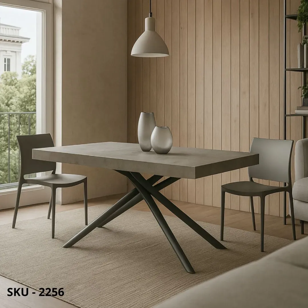 marca-design-shop-stile-moderno-stile-contemporaneo-Tavolo Allungabile con Piano in Nobilitato e Gambe incrociate in Metallo