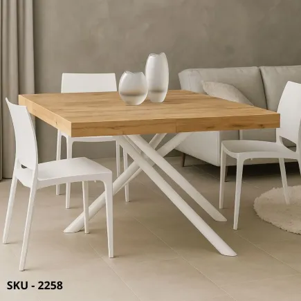 Tavolo Allungabile con Piano in Nobilitato e Gambe incrociate in Metallo – Stile Moderno – Made in Italy - 160×90x74 cm