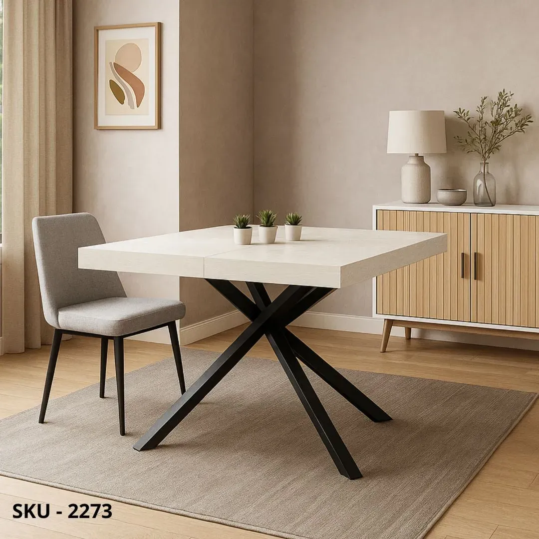 marca-design-shop-stile-moderno-stile-contemporaneo-Tavolo Allungabile con Piano in Nobilitato e Gambe a stella in Metallo
