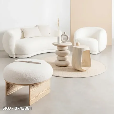 Poltrona Tecla In Bouclé, Bianca o Naturale con Struttura in Compensato - Stile Moderno – Contemporaneo – Made in Italy