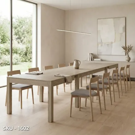 Tavolo allungabile in legno nobilitato, finitura frassino, 4 allunghe da 43 cm - Stile Moderno - Made in Italy