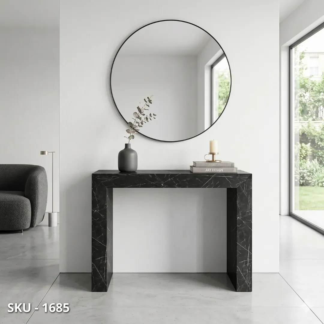 marca-design-shop-stile-moderno-stile-contemporaneo-Consolle allungabile in Nobilitato, Nera con Finitura Marmo, con 5 Allunghe