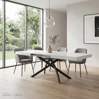 marca-design-shop-stile-moderno-stile-contemporaneo-Tavolo allungabile in metallo con piano in legno bianco frassinato