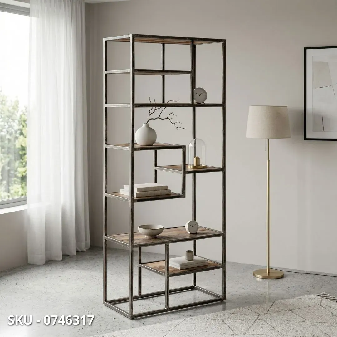 marca-design-shop-stile-moderno-stile-contemporaneo- Libreria Elmer con Struttura in Acciaio Verniciato e Ripiani