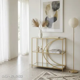 marca-design-shop-stile-moderno-stile-contemporaneo -  Libreria Elenor bassa con Ripiani in Vetro e Struttura in Acciaio