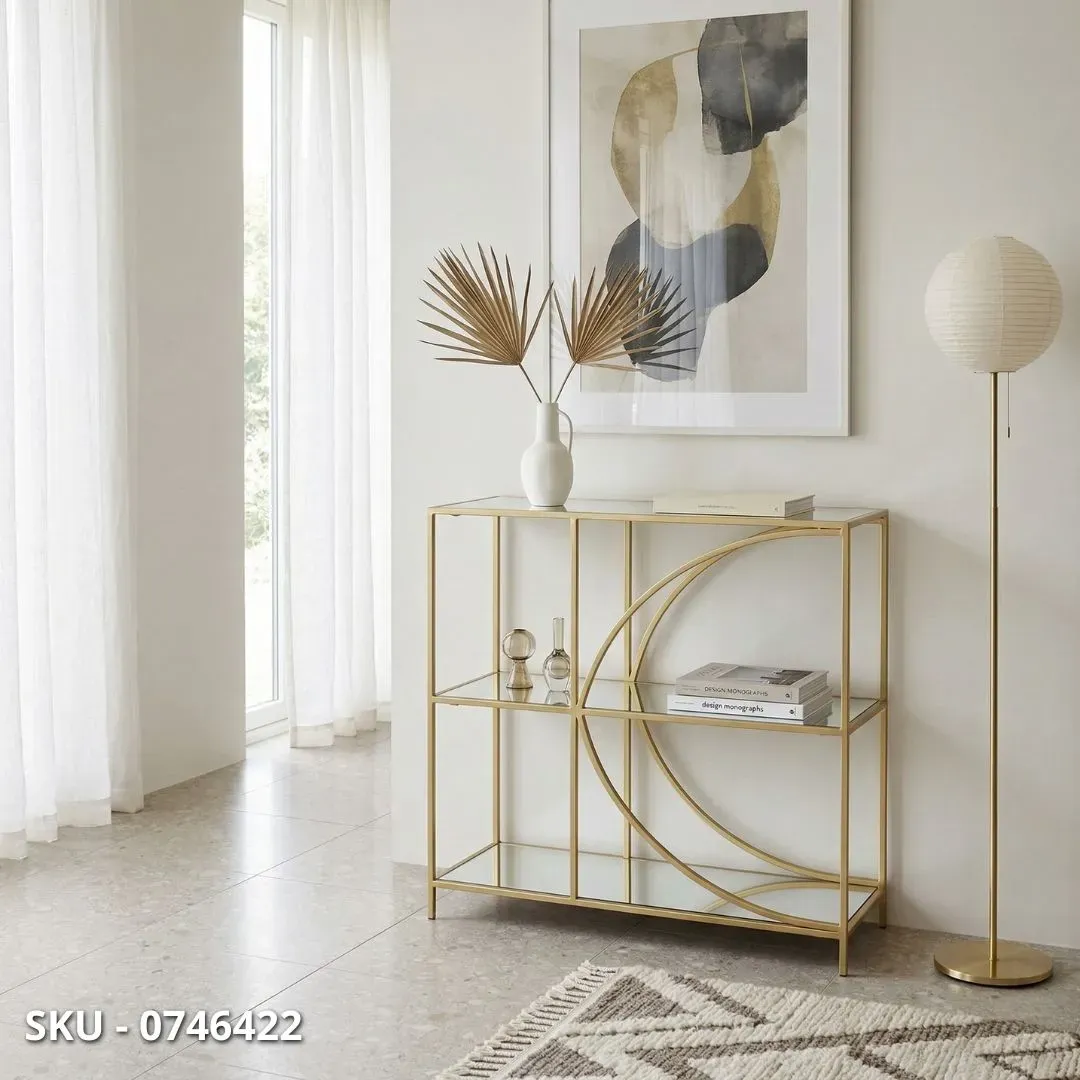 marca-design-shop-stile-moderno-stile-contemporaneo -  Libreria Elenor bassa con Ripiani in Vetro e Struttura in Acciaio