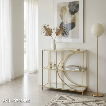 marca-design-shop-stile-moderno-stile-contemporaneo -  Libreria Elenor bassa con Ripiani in Vetro e Struttura in Acciaio