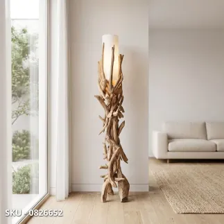 marca-design-shop-stile-moderno-stile-contemporaneo-Piantana Ace in Legno di Teak Riciclato con Paralume in Cotone
