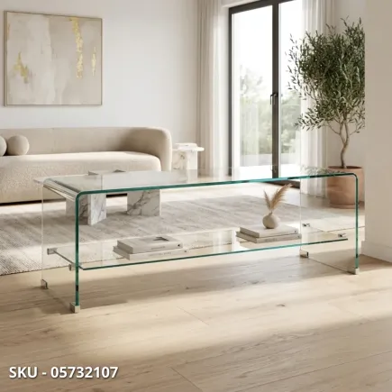 marca-design-shop-stile-moderno-stile-contemporaneo- Tavolino Iride a 2 Piani in Vetro Non Temperato e Mensola in Vetro