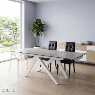 Tavolo allungabile con piano in Vetro Finitura Ceramica e 2 Allunghe da 40 cm – Stile Moderno – Contemporaneo – Made in Italy