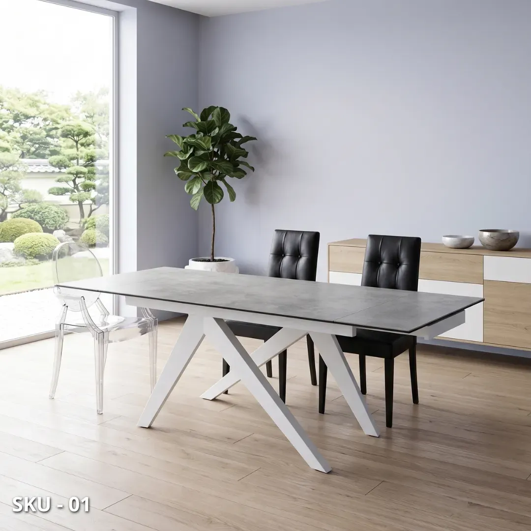 marca-design-shop-stile-moderno-stile-contemporaneo-Tavolo allungabile con piano in Vetro Finitura Ceramica