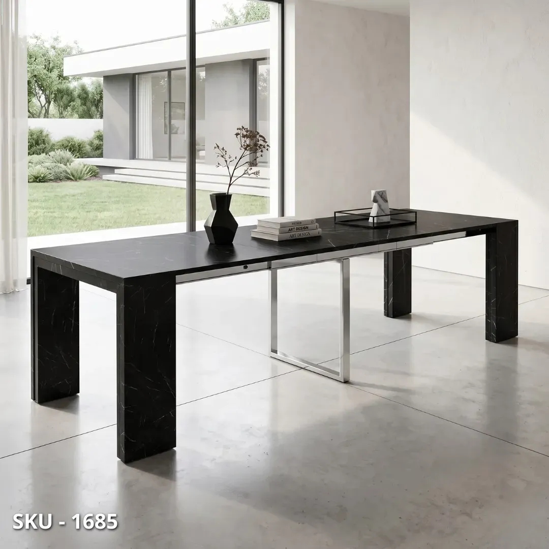 marca-design-shop-stile-moderno-stile-contemporaneo-Consolle allungabile in Nobilitato, Nera con Finitura Marmo, con 5 Allunghe