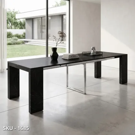 Consolle allungabile in Nobilitato, Nera con Finitura Marmo, con 5 Allunghe – Stile Moderno – Contemporaneo – Made in Italy