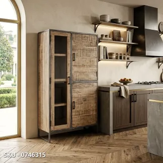 marca-design-shop-stile-moderno-stile-contemporaneo-Mobile Dispensa Vetrina Elmer, in Legno d’Acacia e Acciaio Verniciato