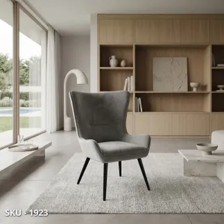 marca-design-shop-stile-moderno-stile-contemporaneo-Poltrona in Metallo con Rivestimento in Tessuto Effetto Velluto Grigio
