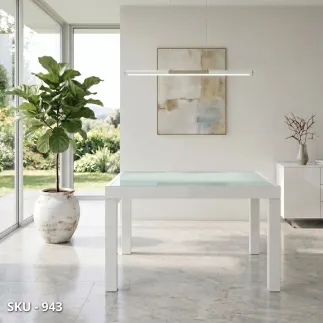 marca-design-shop-stile-moderno-stile-contemporaneo-Tavolo Allungabile con Piano in Vetro e Base in Metallo