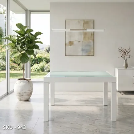 marca-design-shop-stile-moderno-stile-contemporaneo-Tavolo Allungabile con Piano in Vetro e Base in Metallo