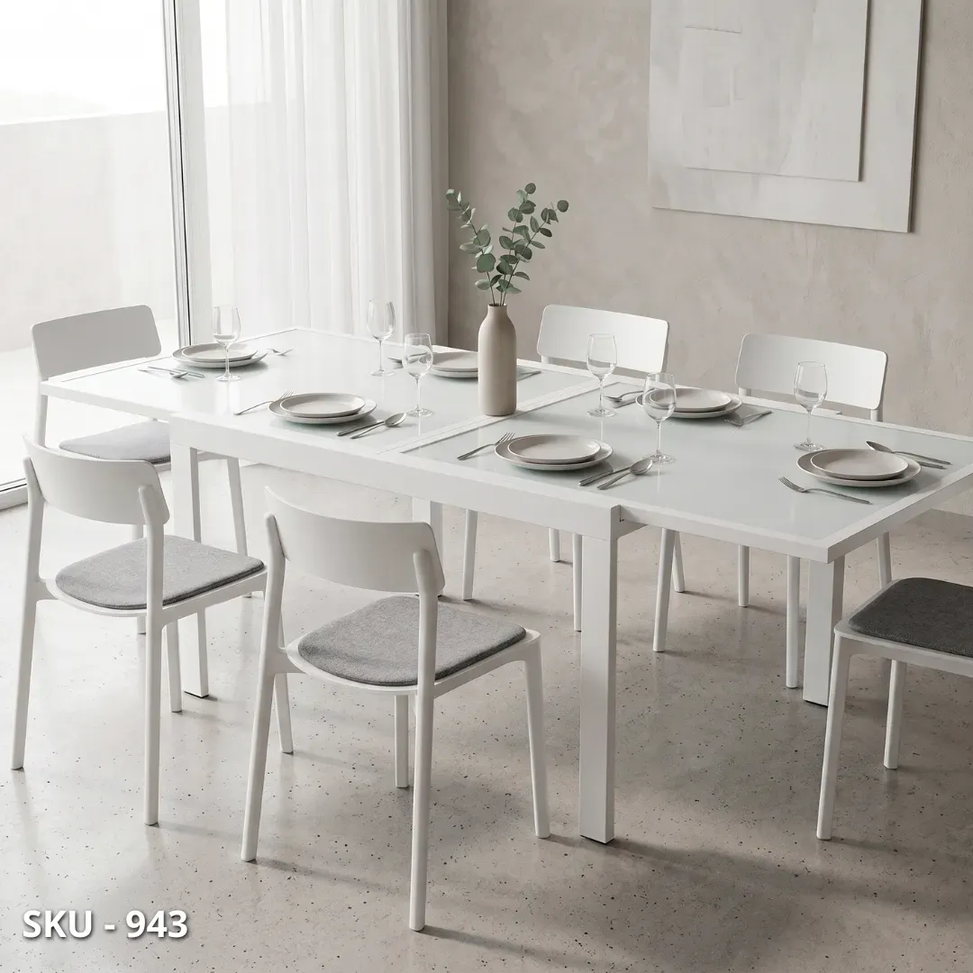 marca-design-shop-stile-moderno-stile-contemporaneo-Tavolo Allungabile con Piano in Vetro e Base in Metallo
