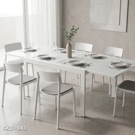 Tavolo Allungabile con Piano in Vetro e Base in Metallo – Bianco o Grigio – Stile Moderno – Contemporaneo – Made in Italy