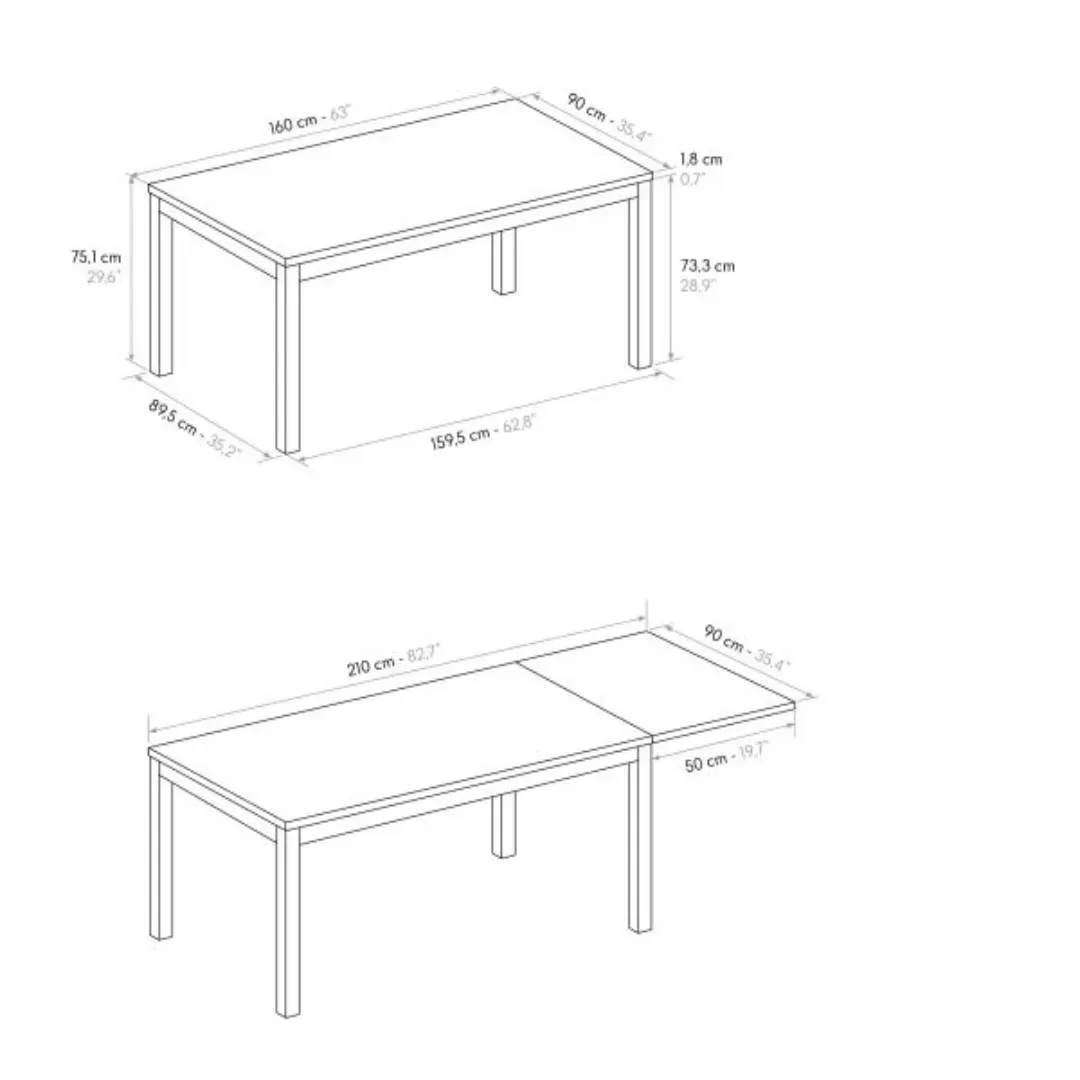 Tavolo Allungabile 160/210x90 in Nobilitato con Gambe in Metallo - Marca Design Shop