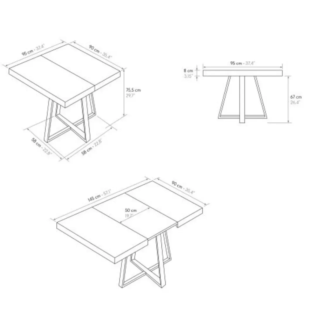 marca-design-shop-stile-moderno-stile-contemporaneo-Tavolo Allungabile con Piano nobilitato e Base in Metallo Nera