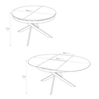 Tavolo Rotondo Allungabile in Ceramica Arabesco e Gambe in Metallo – Stile Moderno - Contemporaneo – Made in Italy