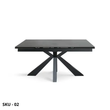 Tavolo Allungabile con Struttura in Metallo e Piano in Vetroceramica Effetto Pietra Nera – Stile Moderno