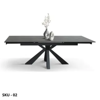 Tavolo Allungabile con Struttura in Metallo e Piano in Vetroceramica Effetto Pietra Nera – Stile Moderno